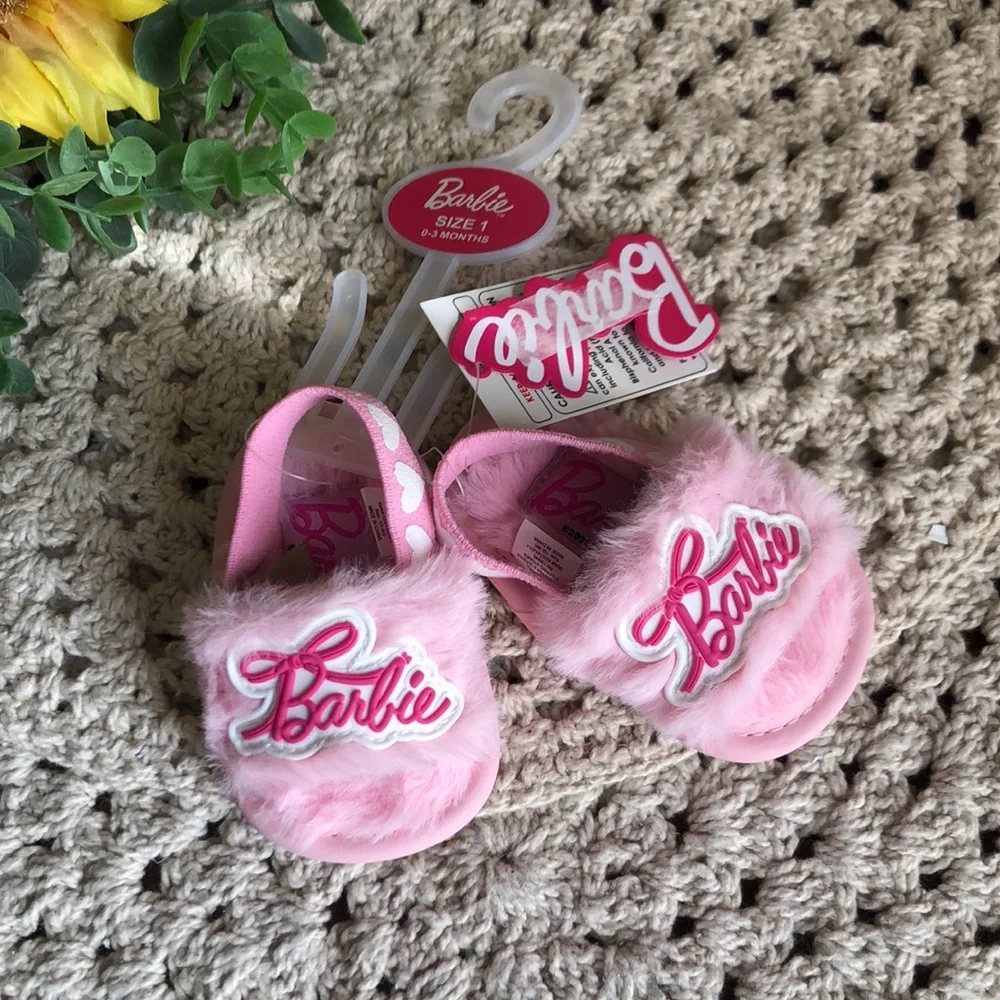 Barbie Pink Fuzzy INFANT Slide Sandals